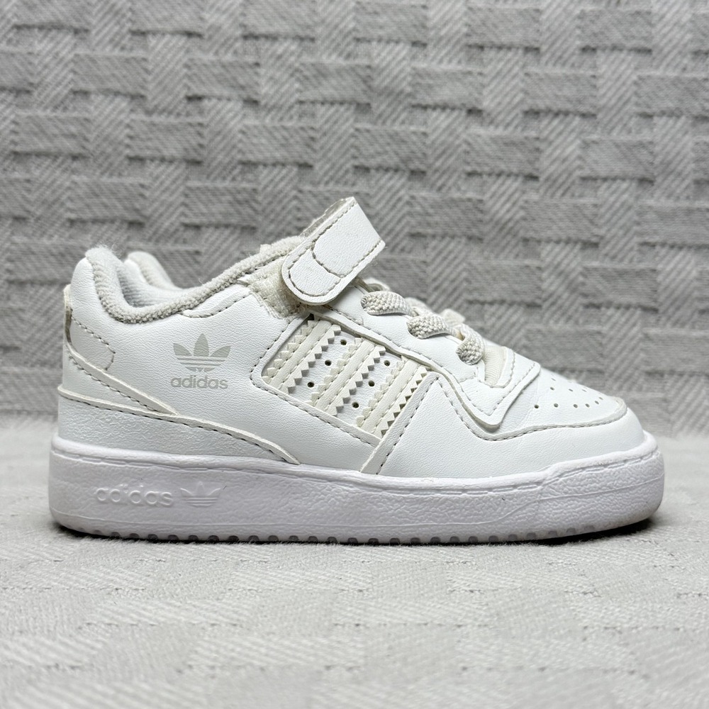 Adidas Forum Low‎ Shoes Unisex Kids Size 6 White Faux Leather Low Top